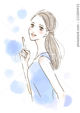 Illustration with a refreshing expression pointing to a point Counseling Watercolor style Light blue background 111804432