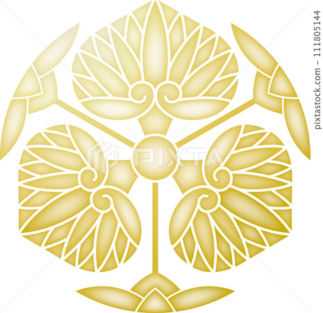Family crest: Three hollyhocks with flowers [gold] 111805144