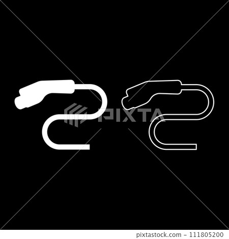 Electric car charger charging plug Ev set icon white color vector illustration image solid fill outline contour line thin flat style 111805200