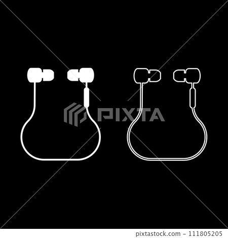 Vacuum headphones wired wireless set icon white color vector illustration image solid fill outline contour line thin flat style 111805205