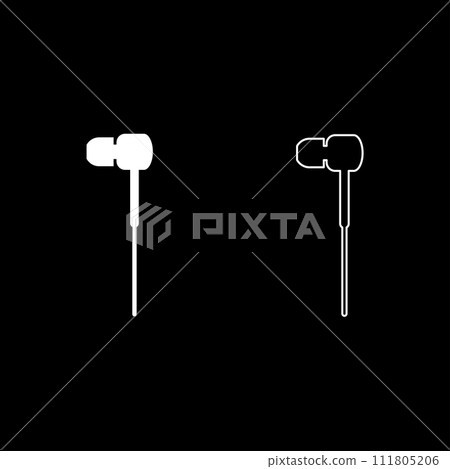 Vacuum headphones wired set icon white color vector illustration image solid fill outline contour line thin flat style 111805206