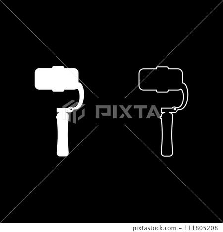 Gimbal mobile stabilizer for smartphone camera cell phone steady cam set icon white color vector illustration image solid fill outline contour line thin flat style 111805208