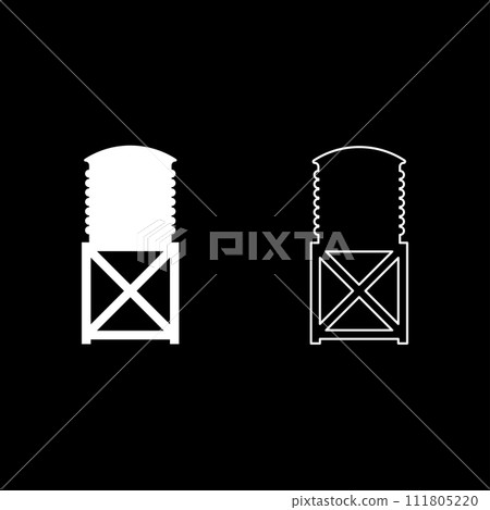 Water tower tank storage industrial construction set icon white color vector illustration image solid fill outline contour line thin flat style Water tower tank storage industrial construction set icon white color vector illustration image solid fill outline contour line thin flat style 111805220