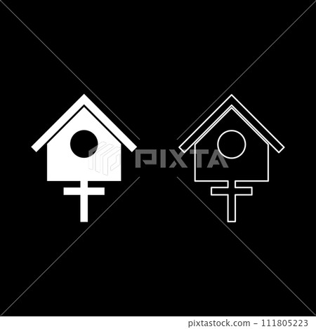 Bird box starling house birdhouse nesting set icon white color vector illustration image solid fill outline contour line thin flat style 111805223