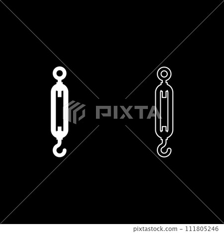 Turnbuckle tensioning wire concept hardware set icon white color vector illustration image solid fill outline contour line thin flat style Turnbuckle tensioning wire concept hardware set icon white color vector illustration image solid fill outline contour line thin flat style 111805246