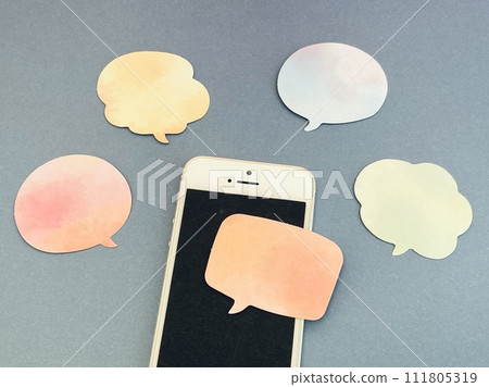 Smartphone and many speech bubbles Smartphone and many speech bubbles 111805319