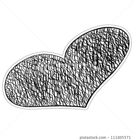 Black Heart Sticker Drawn by Colored Pencil. Heart Shape Isolated on White Background. Black Heart Sticker Drawn by Colored Pencil. Heart Shape Isolated on White Background. 111805571