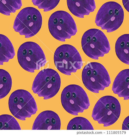 Halloween Background. Halloween Seamless Pattern with Ghosts. Halloween Background. Halloween Seamless Pattern with Ghosts. 111805579
