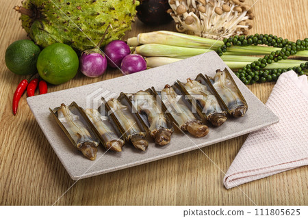 Raw fresh Razor clam mollusk Raw fresh Razor clam mollusk 111805625