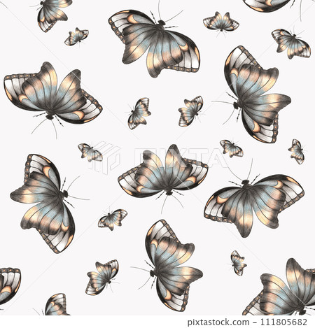 Seamless Pattern with Colorful Butterflies on White Background. 111805682