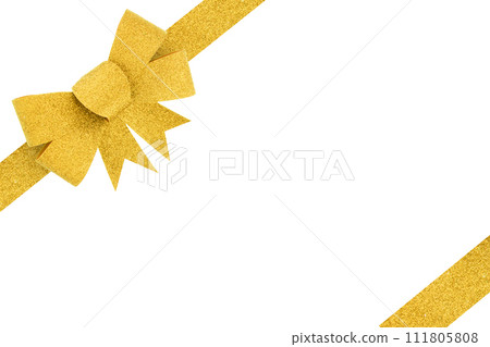 Shiny Gold Gift Bow with Ribbon isolated on white background. Shiny Gold Gift Bow with Ribbon isolated on white background. 111805808
