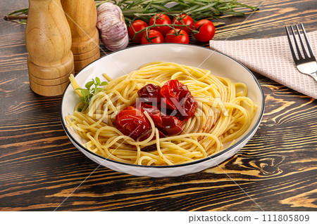 Italian pasta spaghetti with tomato 111805809