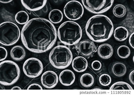 Wrench block mechanic tools service equipments socket black and white art photography for garage decoration 111805892