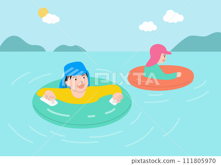 Vector illustration of children playing in the water. Vector illustration of children playing in the water. 111805970