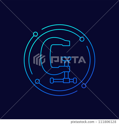 clamp or G-cramp icon, linear design clamp or G-cramp icon, linear design 111806128