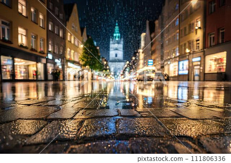 雨天的城市夜景和道路_AI生成影像 111806336