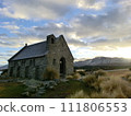 Church of the Good Shepherd and sunset sky on Lake Tekapo, New Zealand 111806553