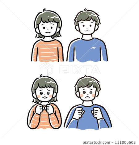 Illustrations of men and women with thick lines (icons, avatars, expressionless expressions, peeps) 111806602