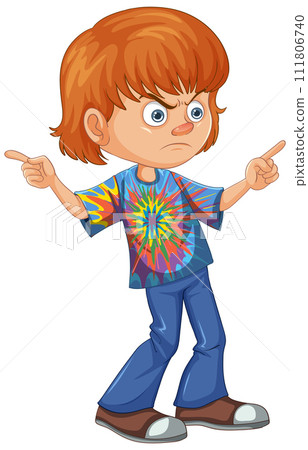 Frustrated Boy in Colorful Tie-Dye Shirt Frustrated Boy in Colorful Tie-Dye Shirt 111806740