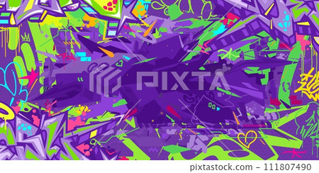 Trendy Abstract Colorful Urban Hip-Hop Graffiti Street Art Style Vector Background 111807490