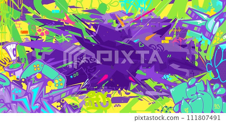 Abstract Colorful Urban Hip-Hop Graffiti Street Art Style Vector Background 111807491