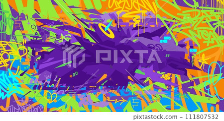 Abstract Colorful Urban Futuristic Hip-Hop Graffiti Street Art Style Vector Background 111807532