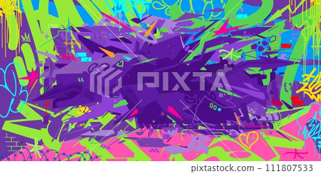 Trendy Abstract Colorful Urban Futuristic Hip-Hop Graffiti Street Art Style Vector Background 111807533