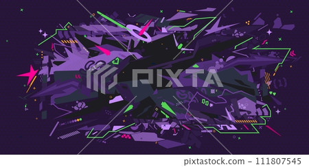 Dark Trendy Abstract Urban Neon Futuristic Geometric Graffiti Street Art Style Vector Background 111807545