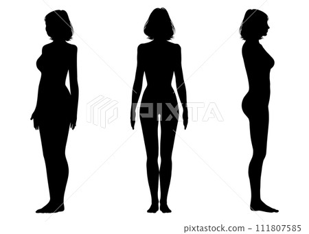 中長女性上半身正面、側面和對角線輪廓的插圖集 中長女性上半身正面、側面和對角線輪廓的插圖集 111807585