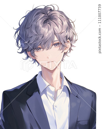 Handsome silver-haired male student (AI generated image) 111807739