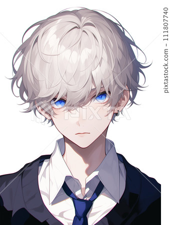 Handsome silver-haired male student (AI generated image) 111807740