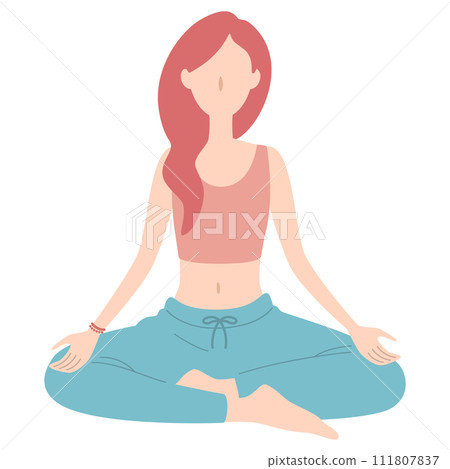 A woman meditating, a woman doing yoga, cross-legged vector illustration 111807837