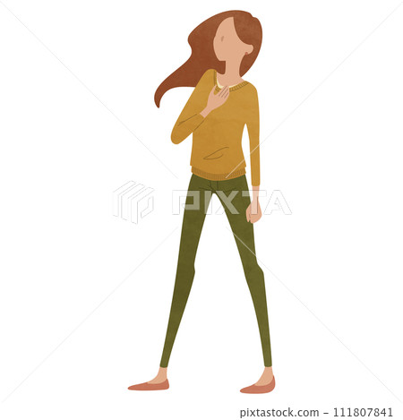 A woman putting her hand on her chest. Vector illustration of a confident and positive woman. A woman putting her hand on her chest. Vector illustration of a confident and positive woman. 111807841