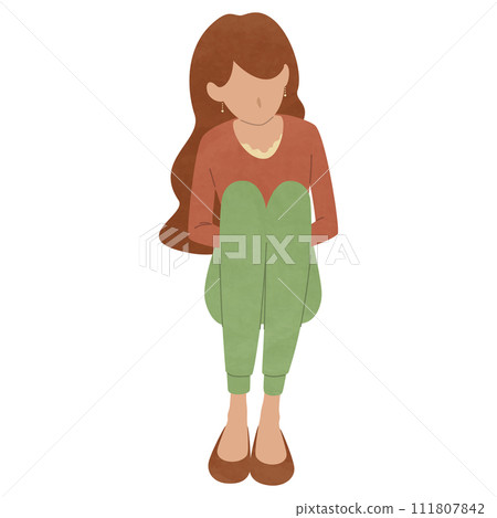 A woman sitting holding her knees, a woman looking down, a vector illustration of a woman sitting in a gymnasium 111807842