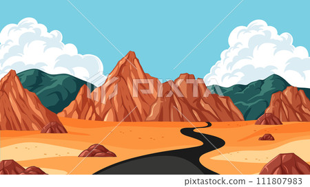 Desert Road Leading to Mountains 111807983