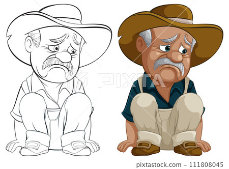 Saddened Old Cowboy Vector Illustration 111808045