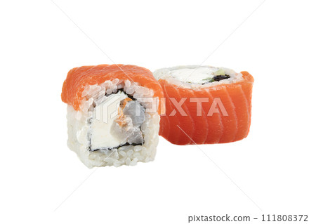 Sushi closeup isolated on white background. Sushi closeup isolated on white background. 111808372
