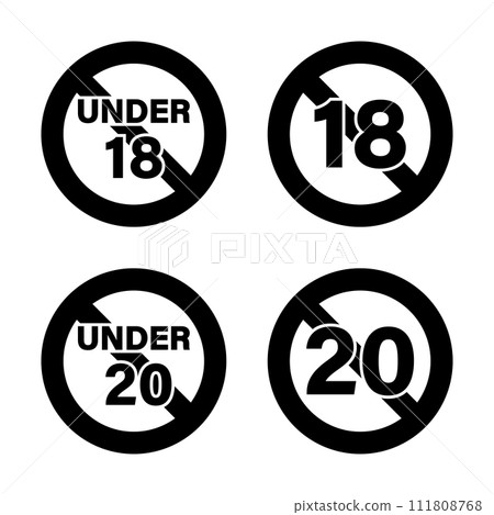 Age restriction mark "UNDER 18" and "UNDER 20" black Age restriction mark "UNDER 18" and "UNDER 20" black 111808768