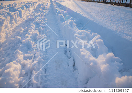 沐浴在朝陽下的雪路【長野縣】 沐浴在朝陽下的雪路【長野縣】 111809567