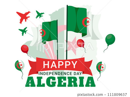 Happy Algeria Independence Day Vector Illustration with Waving Flag and Map in National Holiday Flat Cartoon Background Design 111809637