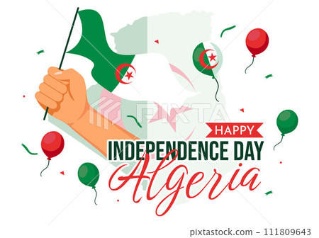 Happy Algeria Independence Day Vector Illustration with Waving Flag and Map in National Holiday Flat Cartoon Background Design 111809643