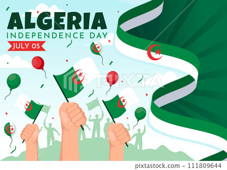 Happy Algeria Independence Day Vector Illustration with Waving Flag and Map in National Holiday Flat Cartoon Background Design Happy Algeria Independence Day Vector Illustration with Waving Flag and Map in National Holiday Flat Cartoon Background Design 111809644