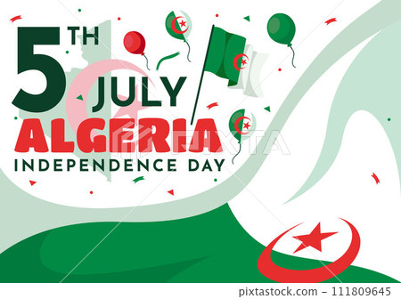 Happy Algeria Independence Day Vector Illustration with Waving Flag and Map in National Holiday Flat Cartoon Background Design Happy Algeria Independence Day Vector Illustration with Waving Flag and Map in National Holiday Flat Cartoon Background Design 111809645