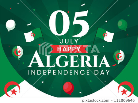 Happy Algeria Independence Day Vector Illustration with Waving Flag and Map in National Holiday Flat Cartoon Background Design Happy Algeria Independence Day Vector Illustration with Waving Flag and Map in National Holiday Flat Cartoon Background Design 111809646