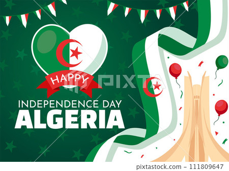 Happy Algeria Independence Day Vector Illustration with Waving Flag and Map in National Holiday Flat Cartoon Background Design Happy Algeria Independence Day Vector Illustration with Waving Flag and Map in National Holiday Flat Cartoon Background Design 111809647