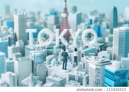 商務人士抬頭看著大字母「TOKYO」(3D) 商務人士抬頭看著大字母「TOKYO」(3D) 111810313