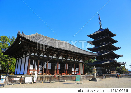 [Nara Prefecture] Kofuku-ji Temple in sunny weather (East Golden Hall and five-storied pagoda) 111810686