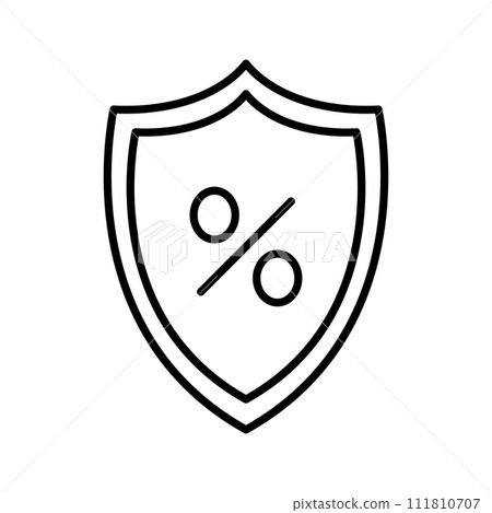 Investor interest protection icon. Credit percentage symbol. Percent with shield. 111810707