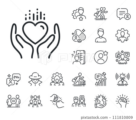 Care love emotion sign. Specialist, doctor and job competition outline icons. Hold heart line icon. Valentine day symbol. Hold heart line sign. Avatar placeholder, spy headshot icon. Vector Care love emotion sign. Specialist, doctor and job competition outline icons. Hold heart line icon. Valentine day symbol. Hold heart line sign. Avatar placeholder, spy headshot icon. Vector 111810809