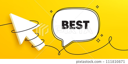 Best promotion tag. Continuous line chat banner. Special offer Sale sign. Advertising Discounts symbol. Best speech bubble message. Wrapped 3d cursor icon. Vector 111810871